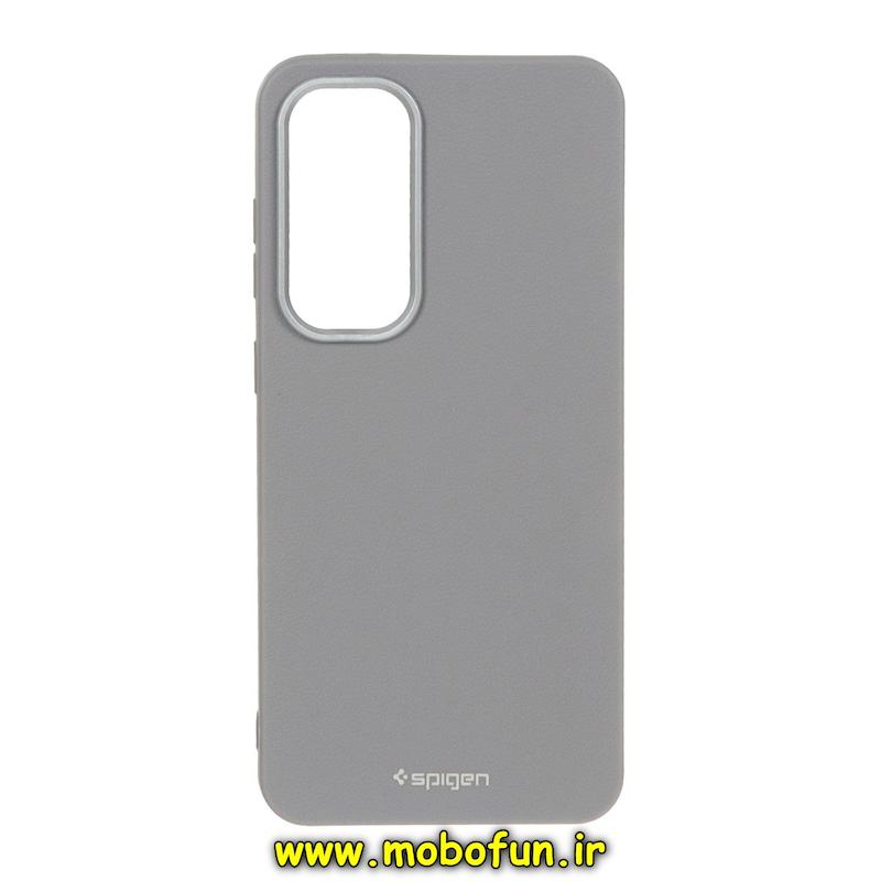 قاب گوشی Galaxy S24 FE سامسونگ لدر دیزاین SOFT Lether Design اسپیگن Spigen سیلیکونی طرح چرم خاکستری کد 76887