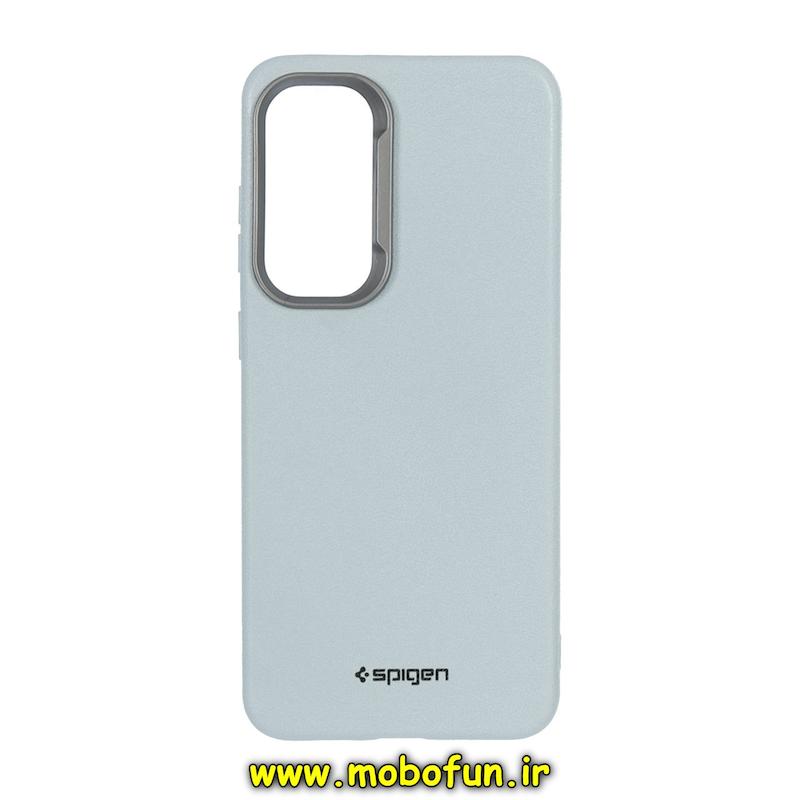 قاب گوشی Galaxy S24 FE سامسونگ لدر دیزاین SOFT Lether Design اسپیگن Spigen سیلیکونی طرح چرم آبی کد 76909