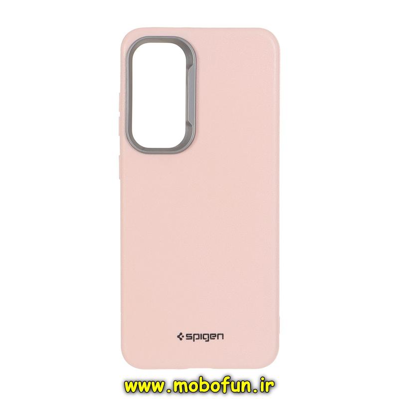 قاب گوشی Galaxy S24 FE سامسونگ لدر دیزاین SOFT Lether Design اسپیگن Spigen سیلیکونی طرح چرم صورتی کد 76910