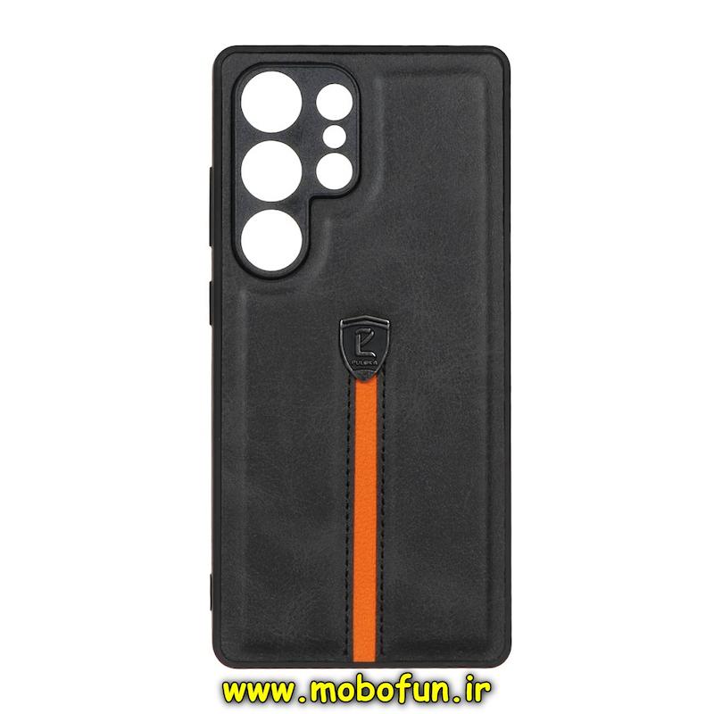 قاب گوشی Galaxy S25 Ultra سامسونگ اورجینال PULOKA پولوکا NEW CASE طرح چرمی درجه یک HARD محافظ لنزدار مشکی کد 77020