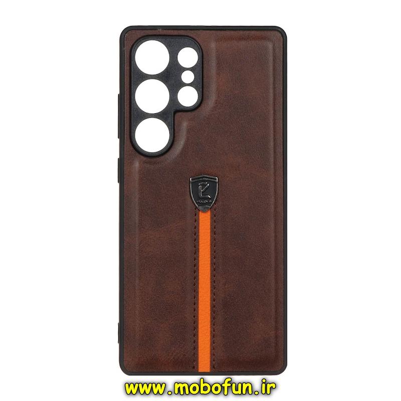 قاب گوشی Galaxy S25 Ultra سامسونگ اورجینال PULOKA پولوکا NEW CASE طرح چرمی درجه یک HARD محافظ لنزدار قهوه ای کد 77021