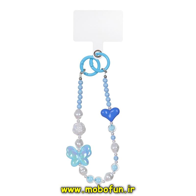 بند آویز دستی موبایل ( فون چارم Phone Charm ) طرح لاکچری دوقلاب قلب و پروانه کد 77106