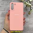 قاب گوشی Galaxy S21 Plus سامسونگ سیلیکونی اورجینال پاک کنی درجه یک زیربسته صورتی روشن کد 90450