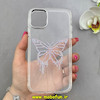قاب گوشی iPhone 11 آیفون اورجینال یونیک کیس Unique Case لاکچری شفاف نگین دار کرومی طرح پروانه کد 90978
