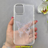 قاب گوشی iPhone 12 Pro Max آیفون اورجینال یونیک کیس Unique Case لاکچری شفاف نگین دار کرومی طرح پروانه کد 90987