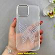 قاب گوشی iPhone 13 Pro Max آیفون اورجینال یونیک کیس Unique Case لاکچری شفاف نگین دار کرومی طرح پروانه کد 90993