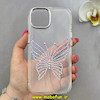 قاب گوشی iPhone 15 آیفون اورجینال یونیک کیس Unique Case لاکچری شفاف نگین دار کرومی طرح پروانه کد 90995