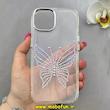 قاب گوشی iPhone 15 آیفون اورجینال یونیک کیس Unique Case لاکچری شفاف نگین دار کرومی طرح پروانه کد 90995