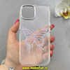 قاب گوشی iPhone 15 آیفون اورجینال یونیک کیس Unique Case لاکچری شفاف نگین دار کرومی طرح پروانه کد 90996