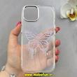 قاب گوشی iPhone 15 آیفون اورجینال یونیک کیس Unique Case لاکچری شفاف نگین دار کرومی طرح پروانه کد 90996