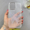 قاب گوشی iPhone 15 Pro Max آیفون اورجینال یونیک کیس Unique Case لاکچری شفاف نگین دار کرومی طرح پروانه کد 90998