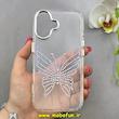 قاب گوشی iPhone 16 آیفون اورجینال یونیک کیس Unique Case لاکچری شفاف نگین دار کرومی طرح پروانه کد 90999