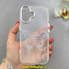 قاب گوشی iPhone 16 آیفون اورجینال یونیک کیس Unique Case لاکچری شفاف نگین دار کرومی طرح پروانه کد 91000