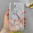 قاب گوشی iPhone 16 آیفون اورجینال یونیک کیس Unique Case لاکچری شفاف نگین دار کرومی طرح پروانه کد 91001