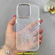 قاب گوشی iPhone 16 Pro آیفون اورجینال یونیک کیس Unique Case لاکچری شفاف نگین دار کرومی طرح پروانه کد 91003