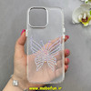 قاب گوشی iPhone 16 Pro Max آیفون اورجینال یونیک کیس Unique Case لاکچری شفاف نگین دار کرومی طرح پروانه کد E20-91004