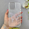 قاب گوشی iPhone 16 Pro Max آیفون اورجینال یونیک کیس Unique Case لاکچری شفاف نگین دار کرومی طرح پروانه کد E20-91005