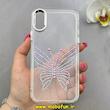 قاب گوشی iPhone X / iPhone XS آیفون اورجینال یونیک کیس Unique Case لاکچری شفاف نگین دار کرومی طرح پروانه کد 91008
