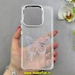 قاب گوشی Redmi Note 14 4G شیائومی اورجینال یونیک کیس Unique Case لاکچری شفاف نگین دار کرومی طرح پروانه کد 91010