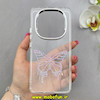 قاب گوشی Redmi Note 14 Pro 4G شیائومی اورجینال یونیک کیس Unique Case لاکچری شفاف نگین دار کرومی طرح پروانه کد 91011