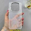 قاب گوشی Redmi Note 14 Pro 4G شیائومی اورجینال یونیک کیس Unique Case لاکچری شفاف نگین دار کرومی طرح پروانه کد 91012