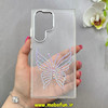 قاب گوشی Galaxy S24 Ultra سامسونگ اورجینال یونیک کیس Unique Case لاکچری شفاف نگین دار کرومی طرح پروانه کد 91020