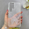 قاب گوشی Galaxy S25 Ultra سامسونگ اورجینال یونیک کیس Unique Case لاکچری شفاف نگین دار کرومی طرح پروانه کد 91023