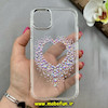 قاب گوشی iPhone 11 آیفون اورجینال یونیک کیس Unique Case لاکچری شفاف نگین دار کرومی طرح قلبی کد 91348