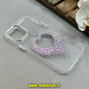 قاب گوشی iPhone 12 Pro Max آیفون اورجینال یونیک کیس Unique Case لاکچری شفاف نگین دار کرومی طرح قلبی کد 91350