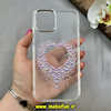 قاب گوشی iPhone 12 Pro Max آیفون اورجینال یونیک کیس Unique Case لاکچری شفاف نگین دار کرومی طرح قلبی کد 91350