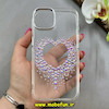قاب گوشی iPhone 13 / iPhone 14 آیفون اورجینال یونیک کیس Unique Case لاکچری شفاف نگین دار کرومی طرح قلبی کد 91355