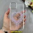 قاب گوشی iPhone 13 / iPhone 14 آیفون اورجینال یونیک کیس Unique Case لاکچری شفاف نگین دار کرومی طرح قلبی کد 91355