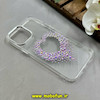 قاب گوشی iPhone 13 Pro Max آیفون اورجینال یونیک کیس Unique Case لاکچری شفاف نگین دار کرومی طرح قلبی کد 91356