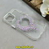 قاب گوشی iPhone 15 آیفون اورجینال یونیک کیس Unique Case لاکچری شفاف نگین دار کرومی طرح قلبی کد 91358
