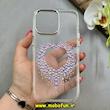 قاب گوشی iPhone 15 Pro Max آیفون اورجینال یونیک کیس Unique Case لاکچری شفاف نگین دار کرومی طرح قلبی کد 91359