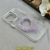 قاب گوشی iPhone 15 Pro Max آیفون اورجینال یونیک کیس Unique Case لاکچری شفاف نگین دار کرومی طرح قلبی کد 91359