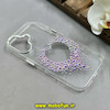 قاب گوشی iPhone 16 آیفون اورجینال یونیک کیس Unique Case لاکچری شفاف نگین دار کرومی طرح قلبی کد 91361