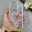 قاب گوشی iPhone 16 Pro آیفون اورجینال یونیک کیس Unique Case لاکچری شفاف نگین دار کرومی طرح قلبی کد 91362