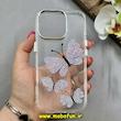 قاب گوشی iPhone 16 Pro آیفون اورجینال یونیک کیس Unique Case لاکچری شفاف نگین دار کرومی طرح پروانه کد 91363