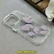 قاب گوشی iPhone 16 Pro آیفون اورجینال یونیک کیس Unique Case لاکچری شفاف نگین دار کرومی طرح پروانه کد 91363
