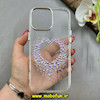 قاب گوشی iPhone 16 Pro Max آیفون اورجینال یونیک کیس Unique Case لاکچری شفاف نگین دار کرومی طرح قلبی کد E20-91364