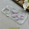 قاب گوشی iPhone 16 Pro Max آیفون اورجینال یونیک کیس Unique Case لاکچری شفاف نگین دار کرومی طرح پروانه کد E20-91365