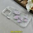 قاب گوشی iPhone 16 Pro Max آیفون اورجینال یونیک کیس Unique Case لاکچری شفاف نگین دار کرومی طرح پروانه کد 91365