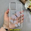 قاب گوشی iPhone 16 Pro Max آیفون اورجینال یونیک کیس Unique Case لاکچری شفاف نگین دار کرومی طرح پروانه کد 91365