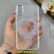 قاب گوشی iPhone X / iPhone XS آیفون اورجینال یونیک کیس Unique Case لاکچری شفاف نگین دار کرومی طرح قلبی کد 91366