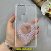 قاب گوشی Galaxy S25 Ultra سامسونگ اورجینال یونیک کیس Unique Case لاکچری شفاف نگین دار کرومی طرح قلبی کد 91375