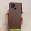 کیف گوشی Redmi 10C / Redmi 10 Power / Poco C40 شیائومی مگنتی طرح چرم کتابی محافظ لنزدار بنددار قهوه ای کد 91454