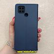 کیف گوشی Redmi 10C / Redmi 10 Power / Poco C40 شیائومی مگنتی طرح چرم کتابی محافظ لنزدار بنددار سرمه ای کد 91456