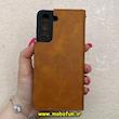 کیف گوشی Galaxy S21 FE سامسونگ مگنتی طرح چرم کتابی محافظ لنزدار بنددار عسلی کد 91470