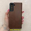 کیف گوشی Galaxy S21 FE سامسونگ مگنتی طرح چرم کتابی محافظ لنزدار بنددار قهوه ای کد 91472